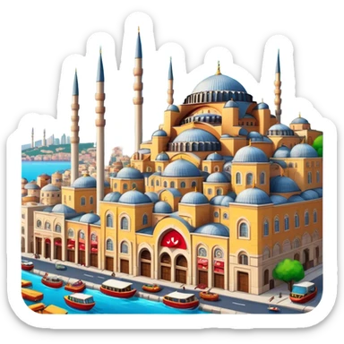 Cinematic Realistic Istanbul Pop Culture Emoji, depicted with a vibrant portrayal of the bustling cityscape rendered with lively textures and energetic, urban lighting. sticker