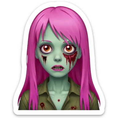 Create a female zombie emoji with long, straight hair in hot pink and bangs. sticker