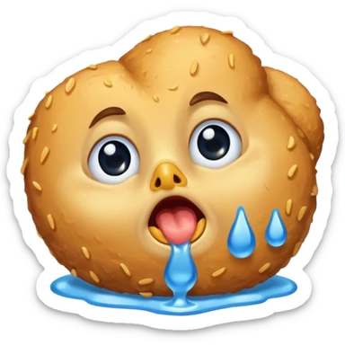 a chicken nugget crying loudly with blue tears sticker
