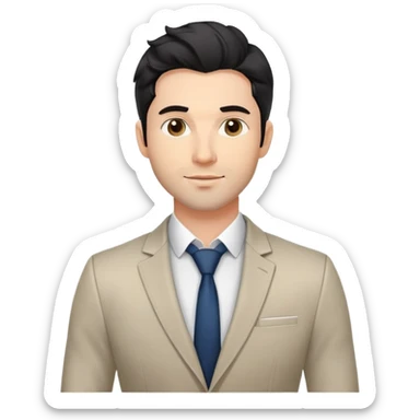 Headshot portrait of a professional 35-year-old man with black wavy hair, stubble, strong jawline, white skin tone, wearing smart casual business attire with blazer, confident and charismatic expression, suitable for a professional speaker profile sticker