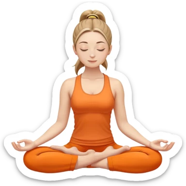 caucasian woman with ponytail in lotus position meditating, eyes closed with a slight smile, peaceful expression, orange yoga clothes sticker