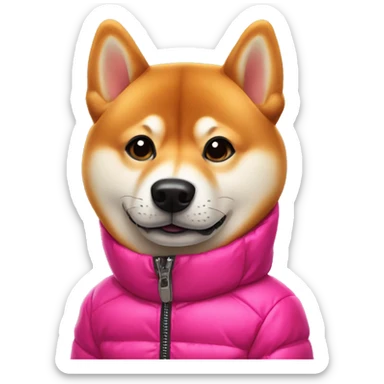 Shiba inu wearing vibrant puffer jacket portrait sticker
