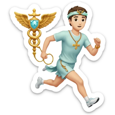 a guy (hermes) running with his caduceus and a petasos on his head (winged helmet) sticker