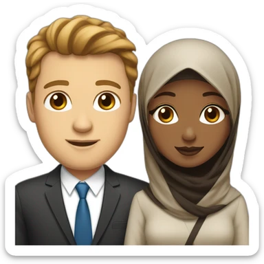 Short brown haired White guy in suit in interracial relationship with BROWN skinned hijabi woman sticker