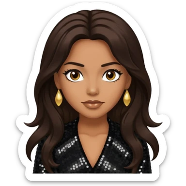 Cindy Herron from En Vogue with tan skin, long dark brown black sequin outfit sticker