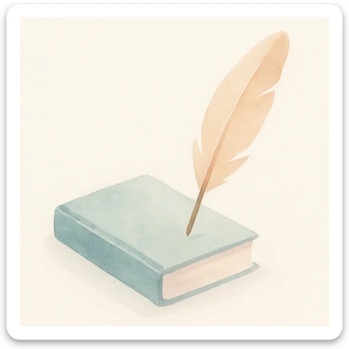 a book with a quill pen, watercolor style sticker