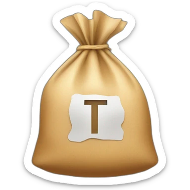 Money bag with letter T in the center of the bag sticker
