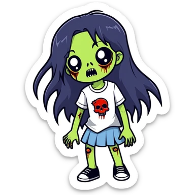 zombie girl with long black hair sticker