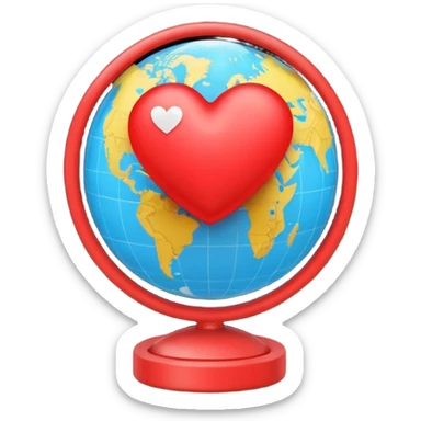 A glowing heart wrapped around a small globe, symbolizing love for travel and the world. Modern emoji design, vivid yet soft colors, clean background. sticker
