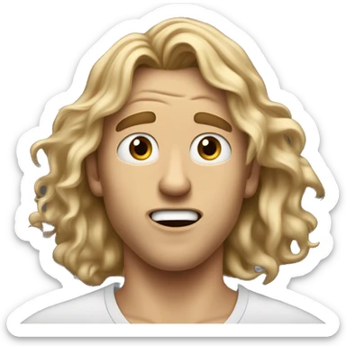 A handsome young man with long, wavy dirty-blonde hair cascading down past his shoulders, his face contorted in a look of utter shock and amazement, eyes wide open and mouth agape, appearing totally stunned and bewildered by something extraordinary sticker