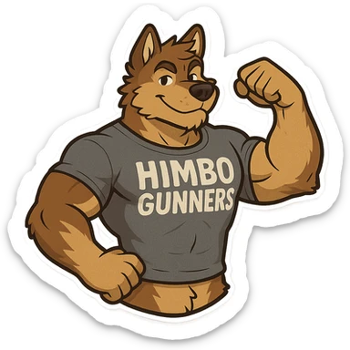 muscular furry character wearing a t-shirt that says 'Himbo Gunners', sticker style sticker