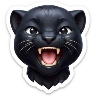 Cinematic Cute Yawning black Panther Portrait Emoji, Head tilted slightly with a dramatic, wide-open yawn, showcasing a sleek, shadowy form with drowsy, half-closed eyes and a relaxed, open expression, Simplified yet irresistibly adorable features, highly detailed, glowing with a soft, cozy dark glow, high shine, relaxed yet expressive, stylized with a dash of whimsical elegance, soft glowing outline, capturing the essence of a drowsy yet affectionate jungle guardian that appears ready to stretch out for a nap! sticker