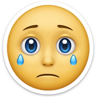 A regular, simple, yellow  skin, round face emoji looking straight at me not smilling, just staring with a blue and almost clear looking tear rolling down its cheek sticker