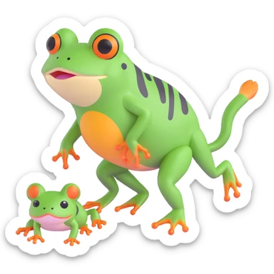 a frog walking a cat sticker