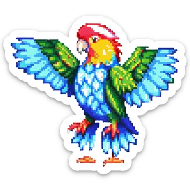 very simple low-detail pixel art party parrot with chunky pixels in an exaggerated pose sticker