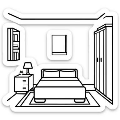 minimalist white teen bedroom with white vanity, white desk, white bed frame, and green plants sticker