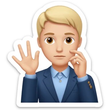 entepreneur deeply thinking. asking question. interested face. hand showing the deep interest in the topic sticker