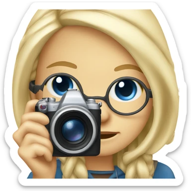 blonde girl with glasses smiling blue eyes taking pictures with a camera  sticker