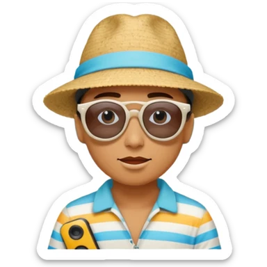 Someone listening to a speaker at the beach. Add some musical notes coming out of the speaker. sticker