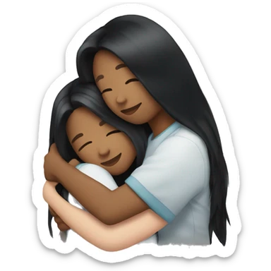 Lesbian with long black hair and white skin hugging her girlfriend from behind sticker