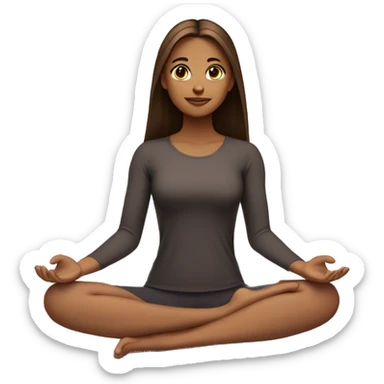 Girl with light brown skin and straight hair dark brown eyes sitting down yoga emoji sticker