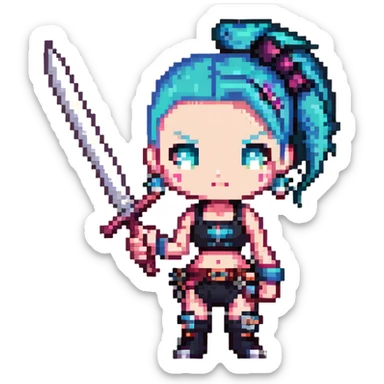 Jinx character from League of Legends with punk style and weapons sticker