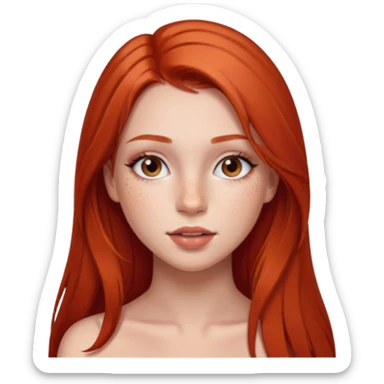 una chica con pose divertida de 18 años con los labios con pintalabios nude y los ojos maquillados, de piel blanca con el pelo liso, largo y pelirrojo, ojos marrones sticker