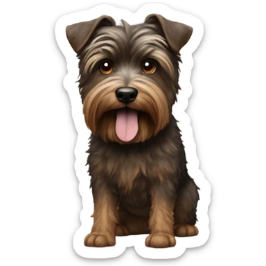 a dark dark brown haired brindle color terrier with crazy hair and long chin hair name Bon Jovi sticker
