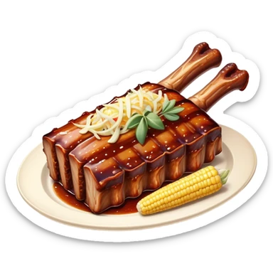 Cinematic Realistic Barbeque Ribs Dish Emoji, depicted as succulent, slow-cooked ribs with a sticky smoky glaze rendered with rich textures and dynamic, appetizing lighting. sticker