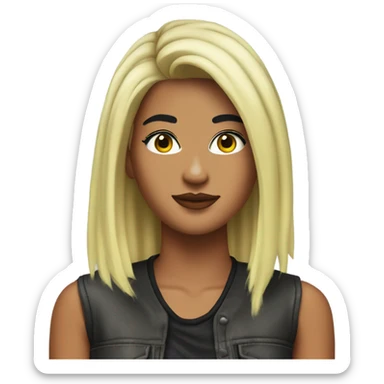 Tanned woman with black hair dressed in 1990s grunge hair, makeup, and neon attire  sticker