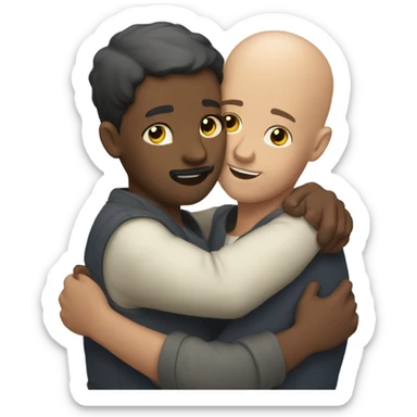 Two boys hugging one of them is bald with beard sticker