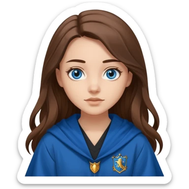 gorgeous Girl with light skin, blue eyes, long brown hair, wears ravenclaw black and blue robes  sticker