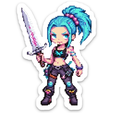 Jinx character from League of Legends with punk style and weapons sticker