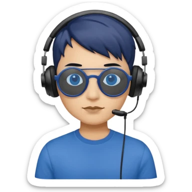 Light Brown Skin Dark Blue Haired Gray Eyes Circle Shaped Shades Black Colored Squareded Ears Headphones Short Haired Black Lips Blue Shirt  sticker