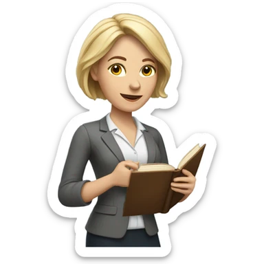 white Teacher woman with a book and a pointer  sticker