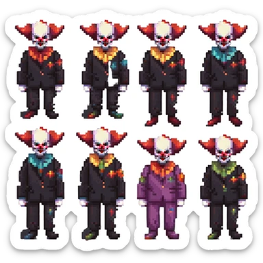 demonic clown wearing a leisure suit, bald with different horn styles sticker