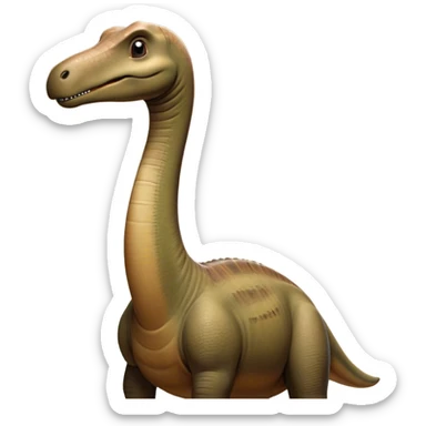 Cinematic Noble Brontosaurus Portrait Emoji, Poised and majestic, with a colossal, elongated neck stretching gracefully from a massive, sturdy body draped in warm, earthy tones, a gentle, wise face with soft, observant eyes, and a long, elegant tail, Simplified yet grandly defined features, highly detailed, glowing with a soft, ancient luminescence, high shine, intelligent and serene, stylized with an air of prehistoric grandeur, focused and calm, soft glowing outline, capturing the essence of a watchful and confident Brontosaurus that appears ready to loom out of the screen with effortless majesty! sticker
