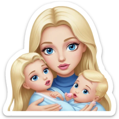 Blonde baddie with long hair Pretty makeup long lashes blue  eyes ,   light pink lips feeding baby sticker