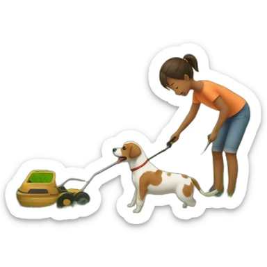 cutting grass small child helping a dog sticker