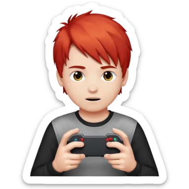 One boy with half gary and half red hair with no eyes playing a video game in mobile  sticker