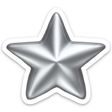 Create a silver star emoji identical to the classic gold star emoji (⭐️). It should match the same size, shape, and smooth shading, but in metallic silver. Keep the design simple and glossy, just like the original Apple star emoji. Rounded ends sticker