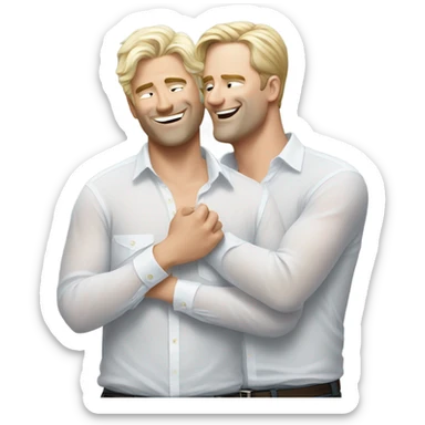 Two white men tenderly embracing see through shirts sticker