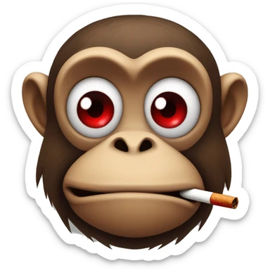 Monkey with red eyes and brown cigarette in mouth sticker