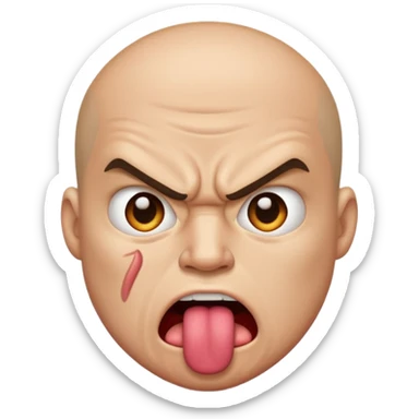 an angry face with his tounge sticking out sticker
