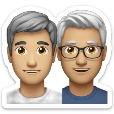 a 23 year old man with black hair with a older 65 year old main with grey hair sticker