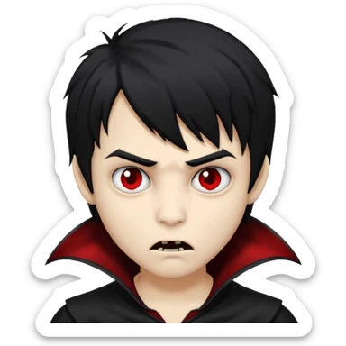Boy, vampire, black hair, medium long, emo, shaggy, dark, spooky, creepy expression sticker