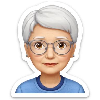Create me emoji of an old lady. Short white hair to left side. Square glasses. Brown eyes. Rounded bigger face sticker