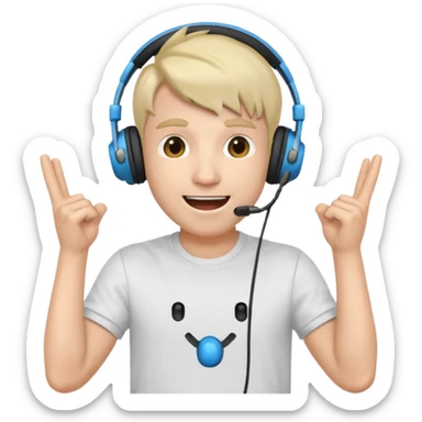 Male, excited, wearing headphone having mic, t-shirt  sticker