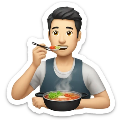 man eating hotpot sticker