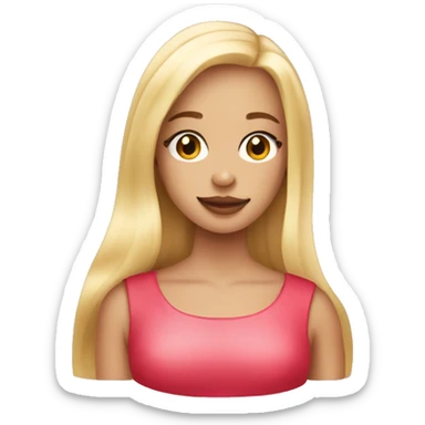 A blonde straight hair beautiful girl holding strawberry gummy sticker